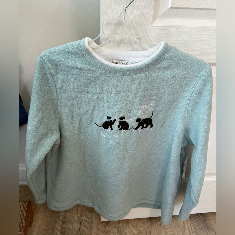 NWT Bonnie Evans Embroidered Microfleece Pullover